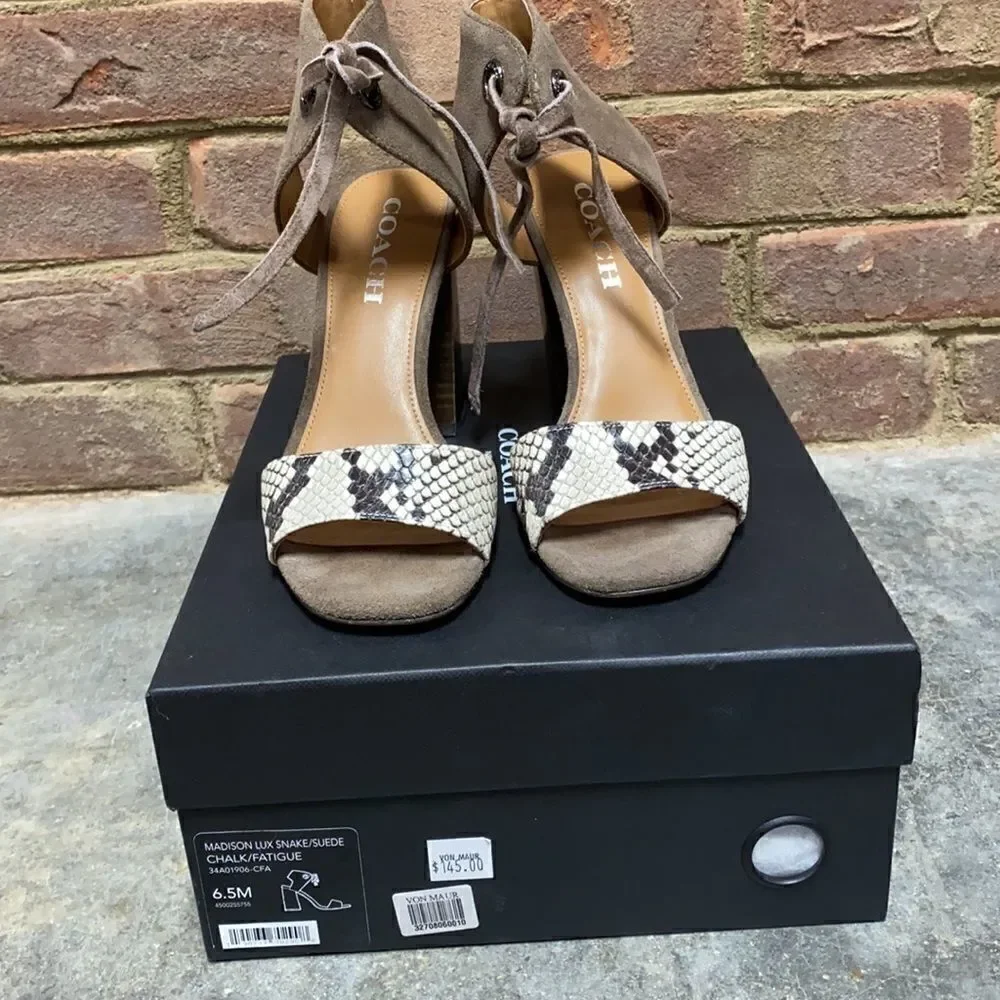 Coach Madison Lux Snake/Suede Block Heel Size 6.5